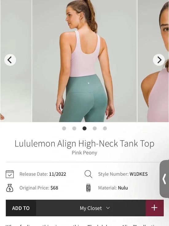lululemon athletica Align High-Neck Tank Top - Light Pink - Picture 2 of 4